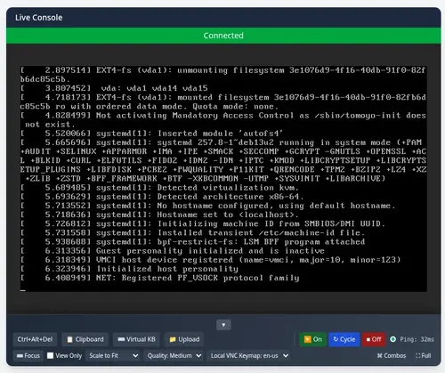 TierHive integrated web-based VNC console for hourly VPS remote access without SSH
